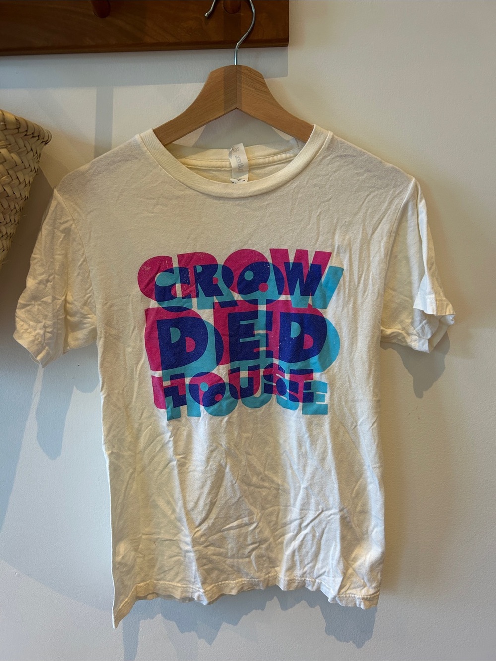 Women's Graphic Tee in White with Pink & Blue Print